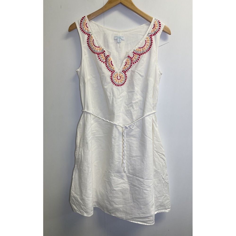 CALYPSO ST BARTH Women's M Sleeveless Embellished/ Beaded Neckline Dress White